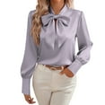 thumbnail image 1 of Olyvenn Women's Bow Tie Neck Blouse 2026 Long Sleeve Work Shirt for Office Business Professional Dressy Casual Tops Purple M, 1 of 7