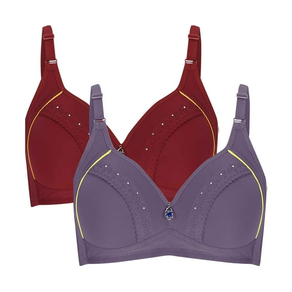 Olyvenn Women's Bras 2 Pack Push Up Bras Wireless Bras Back Closure Bras Lace Bralette Bras Bras for Women Lightly Lined Everyday Bras Multicolor 46