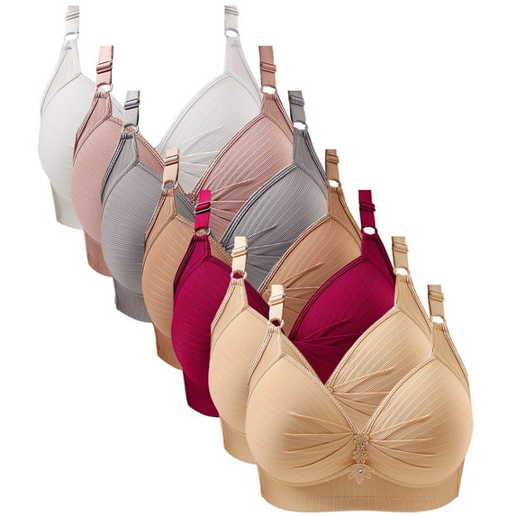 Olyvenn Women's Bras Push Up Lightly Padded Wirefree Seamless Brassiere Full Coverage Comfort Bras 7 Pack Beige 48/110