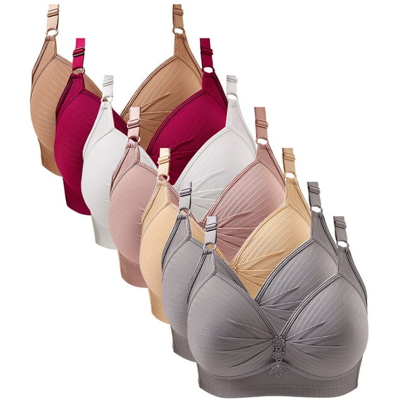 Olyvenn Women's Bras Push Up Lightly Padded Wirefree Seamless Brassiere Full Coverage Comfort Bras 7 Pack Gray 42/95