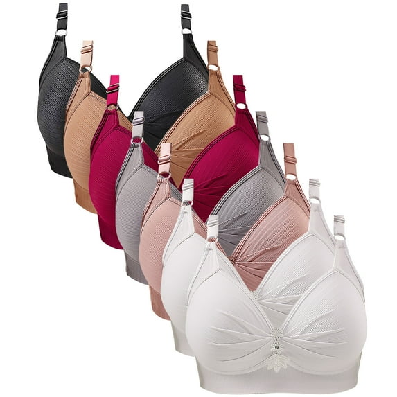 Olyvenn Women's Bras Push Up Lightly Padded Wirefree Seamless Brassiere Full Coverage Comfort Bras 7 Pack White 38/85