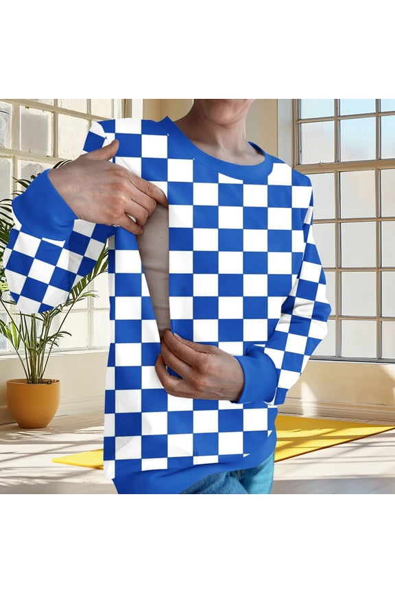 Women's Breastfeeding Nursing Tops Plaid Print Zip Side Long Sleeve Crewneck Sweatshirt Loose Postpartum Casual T-Shirts Light Blue S