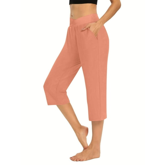 Olyvenn Women's Capri Athletic Hiking Wide Leg Quick Dry Capri Pants Casual Lightweight Summer Cropped Pants Pink XXXL