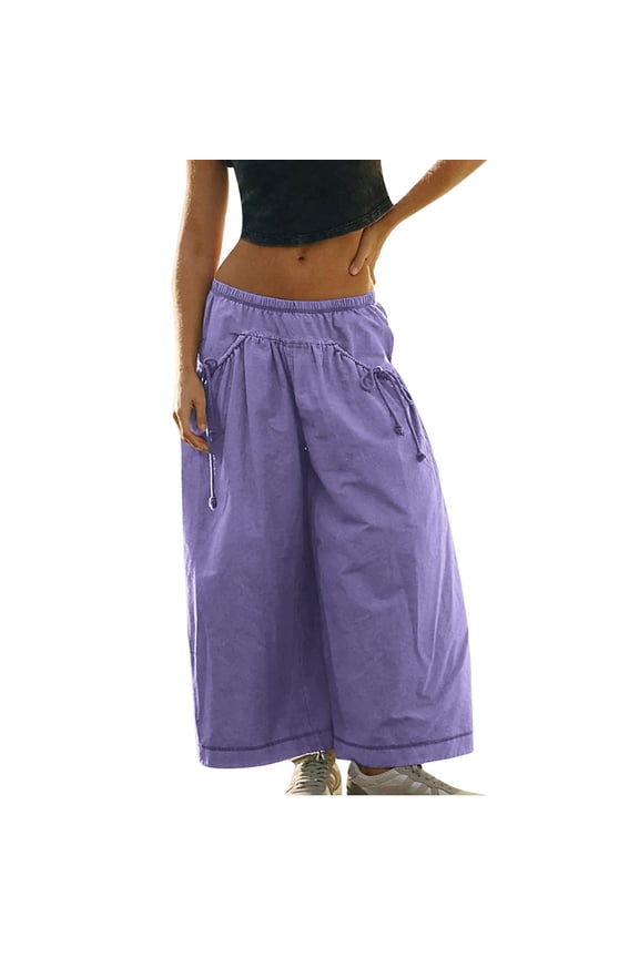 Women's Cargo Capris Pants Stretch Wide Leg Hiking Pant Lightweight Quick Dry Baggy Cargo Pants with Pockets Purple S