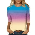 thumbnail image 1 of Olyvenn Women's Casual 3/4 Sleeve T-Shirts Crew Neck Cute Tunic Tops Long Sleeve Comfort Lightweight Gradient Print Tshirts Blue M, 1 of 6