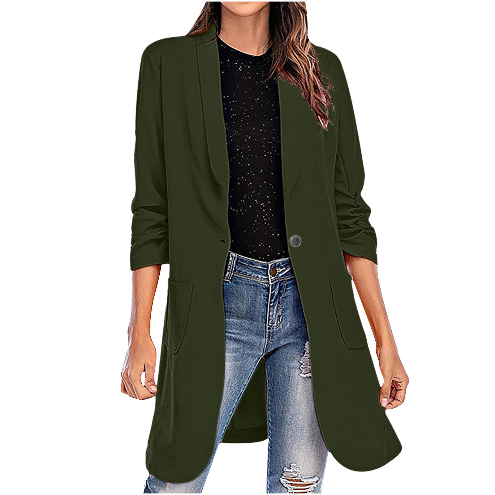 Olyvenn Women's Casual Blazer Jackets Suit Solid Colored Long