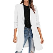Olyvenn Women's Casual Blazer Jackets Suit Solid With Pokets Colored Long Sleeve For Business Office Work Office Jacket Suit Business Hoodless Scuba Blazer White 6