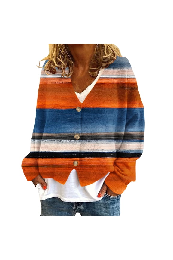 Women's Casual Cardigan Long Sleeve Top Comfortable Stylish Imitation Fabric Round Neck 3/4 Sleeve Fashion Wear Daily Home Clothings Orange L