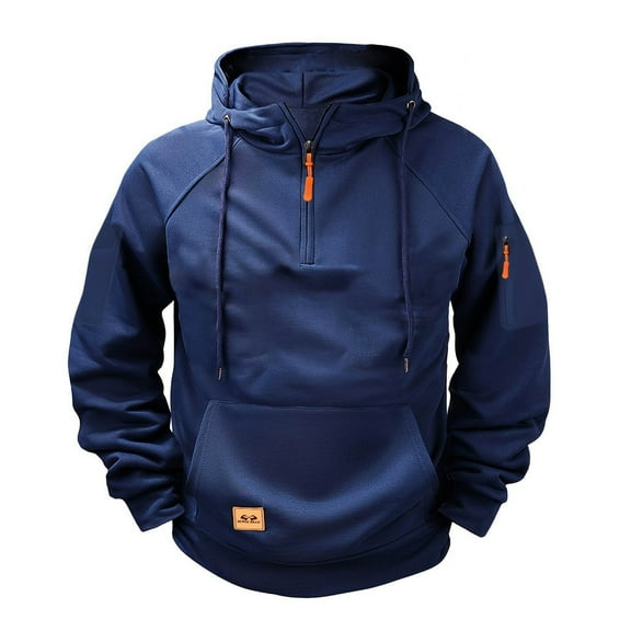 Olyvenn Women's Casual Hoodies Half Zip Cowl Neck Sweatshirt Long Sleeve Drawstring Pullover Travel Sports Hooded Sweatshirts Navy XXXL