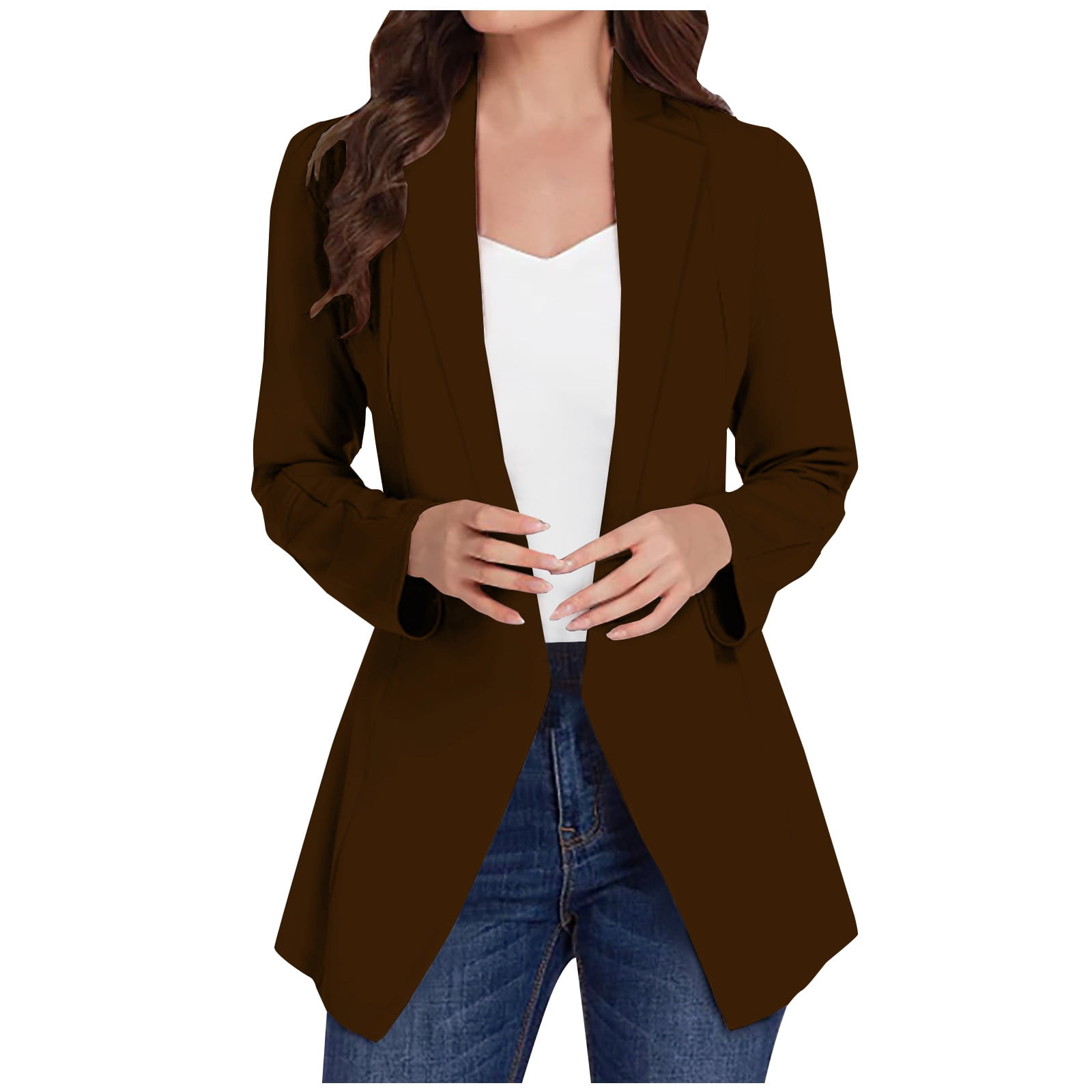 Entyinea Womens Blazers Casual Long Sleeve Open Front Office Blazers Suit  Jacket Outwear Brown XL 