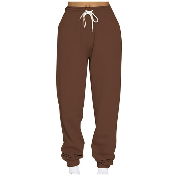 Olyvenn Women's Casual Loose Sports Sweatpants Ankle Banded Trousers Gradient Fleece Pants 2023 Tummy Control Outdoor Leggings Full Length Pants for Women Stylish Coffee 4