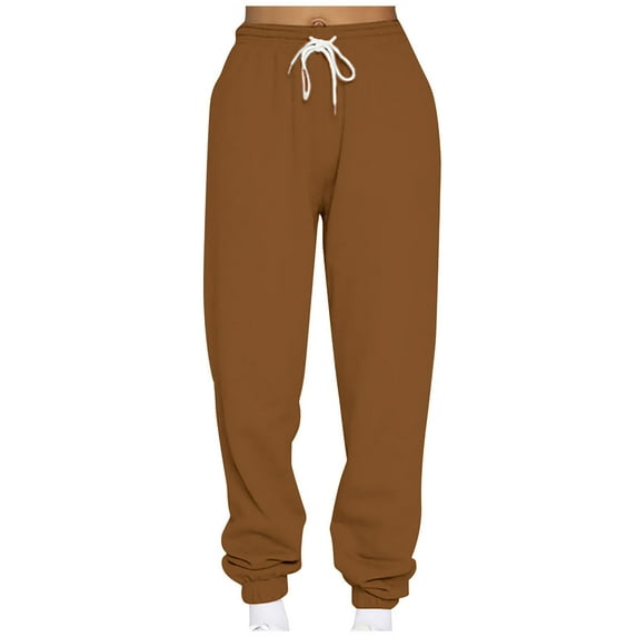 Olyvenn Women's Casual Loose Sports Sweatpants Ankle Banded Trousers Gradient Fleece Pants 2023 Tummy Control Outdoor Leggings Full Length Pants for Women Stylish Brown 6