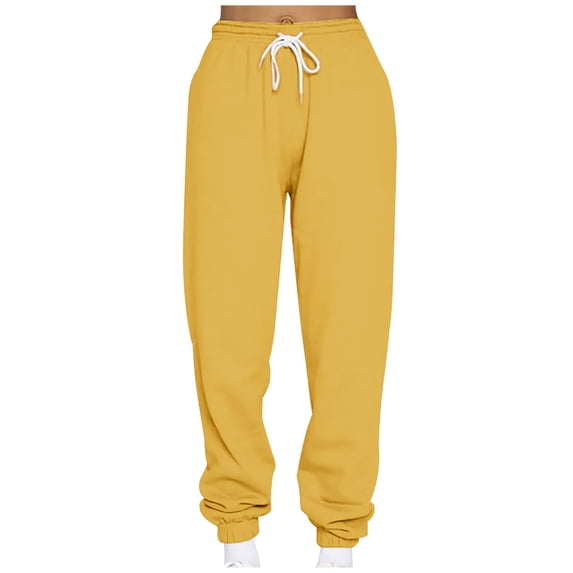 Olyvenn Women's Casual Loose Sports Sweatpants Ankle Banded Trousers Gradient Fleece Pants Full Length Pants for Women Trendy 2023 Yellow 12