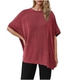 thumbnail image 1 of Olyvenn Women's Casual Oversized Short Sleeve Solid Color Loose Texture Knit Tunic Tops Blouses Batwing Sleeves Casual Tops Red S, 1 of 8