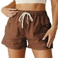 thumbnail image 1 of Olyvenn Women's Casual Summer Solid Color Elastic High Waist Lace-Up Pockets Women's Three-Part Shorts Trendy Shorts for Women 2023 Brown 8, 1 of 7
