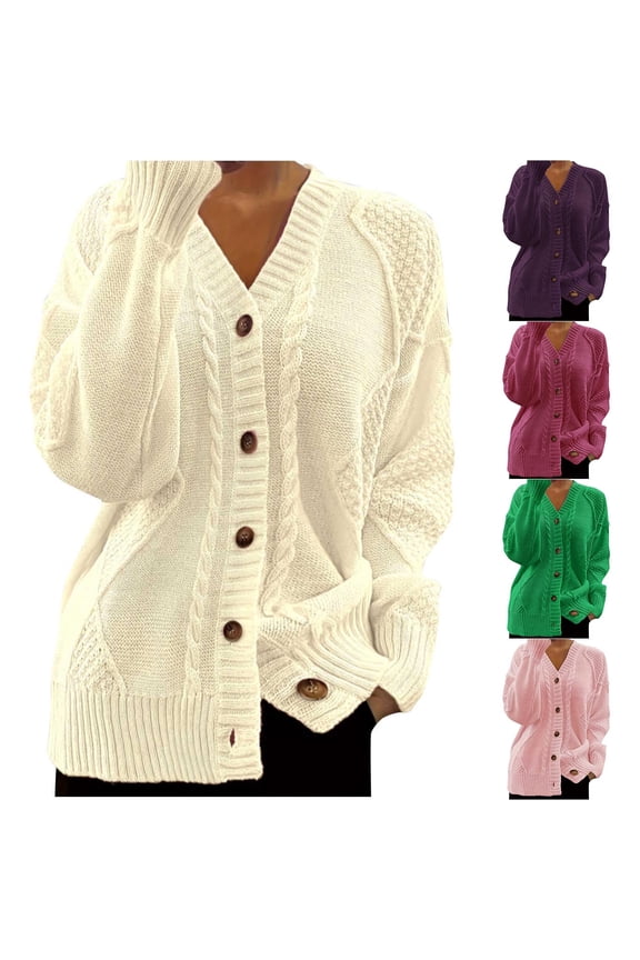 Women's Casual Sweater V Neck Button Down Long Sleeve Pullovers Tops Soft Loose Fit Cozy Solid Knitted Sweaters Pink XL