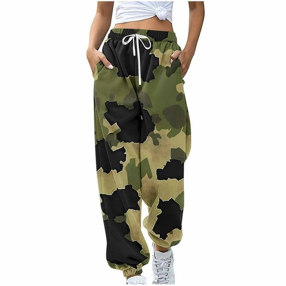Olyvenn Women's Cinch Bottom Sweatpants Fashion Lounge Joggers Sport Drawstring High Waisted Athletic Pants with Pockets Camouflage 4-6