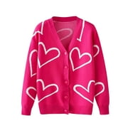 Olyvenn Women's Clothing Can Wear New Knitwear All The Year Round Valentine's Day Sweater Love Short Cardigan Sweater Coat Curved Hem Open Front Knit Sweater Cardigans Hot Pink One size