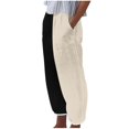thumbnail image 1 of Olyvenn Women's Color Block Cotton Linen Pants, Wide Leg Casual Loose Summer Elastic Waist Lounge Palazzo Pants with Pockets Black 8-10, 1 of 5