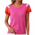 thumbnail image 1 of Olyvenn Women's Color Block Knitted Tops Casual Crewneck Short Sleeve Sweaters Loose Pullover Dressy Blouses T Shirts Hot Pink M, 1 of 8