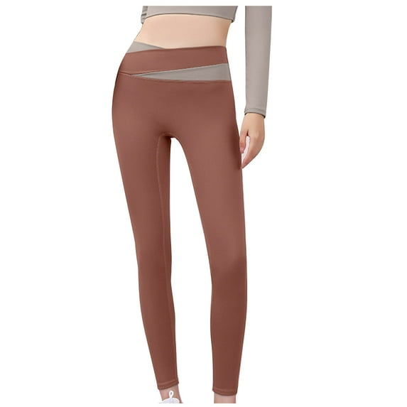 Olyvenn Women's Color-blocking Cross Waist Lifting Hip Exercise Fitness Tight Yoga Pants Dressy Casual Cargo Pants Boho Yoga Leggings Summer 2023 Trendy Trousers Orange 6