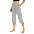 thumbnail image 1 of Olyvenn Women's Comfy Drawstring Yoga Capri Pants Loose Workout Sweatpants Wide Leg Lounge Pants with Pockets Gray XXL, 1 of 9