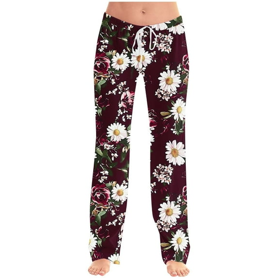 Olyvenn Women's Comfy Pajama Pants Wide Leg Lounge Palazzo Yoga Pants Stretch Casual Floral Print Drawstring Waist Pants Multicolor 20-22