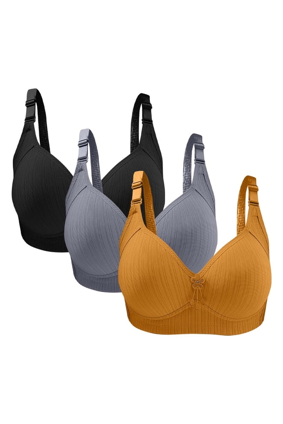 Women's Cotton Bras 3-Pack Lightly Lined Wirefree Bras Full Coverage Comfort Bras for Daily Wear Plus Size Bras A B C D DD E F Yellow 42/95