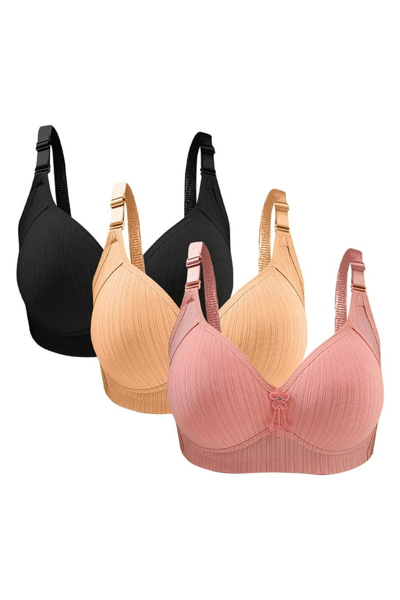 Women's Cotton Bras 3-Pack Lightly Padded Seamless Wireless Bras with Full Coverage Adjustable Straps Beige 36/80