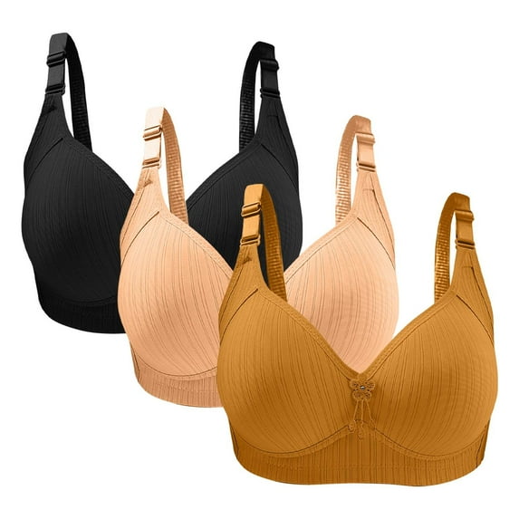Olyvenn Women's Cotton Bras 3-Pack Lightly Padded Seamless Wireless Bras with Full Coverage Adjustable Straps Yellow 44/100