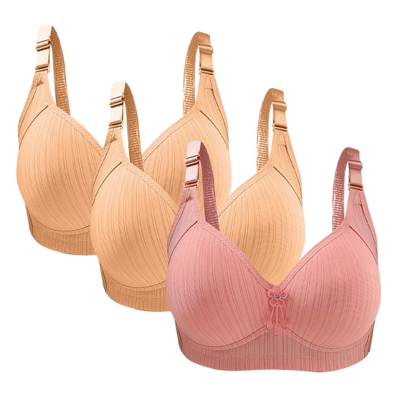 Olyvenn Women's Cotton Bras No Pad Lightly Lined Everyday Bras Full Coverage Bras 3 Pack Seamless Bras for Women Plus Size Bras Pink 44/100