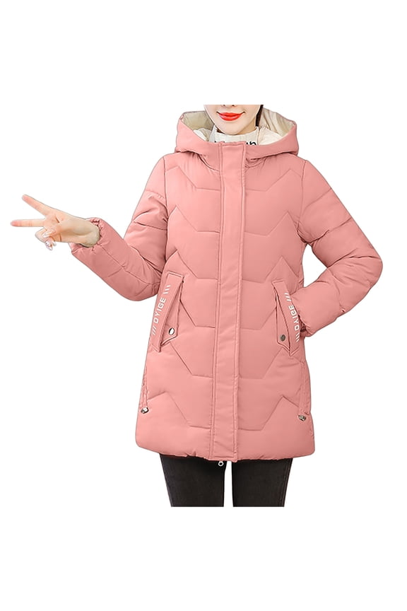 Women's Down Cotton Jacket Warm Hooded Thick Solid Color Comfortable Casual Long Sleeve Jacket for Party Daily Outfits Fashionable Street Style Pink XXL