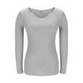 thumbnail image 1 of Olyvenn Women’s Cotton Knitted Notch V Neck Long Sleeve Fall Winter Ribbed Pullover T-Shirts Slim Fitted tops Gray XL, 1 of 4