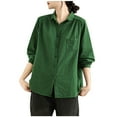 thumbnail image 1 of Olyvenn Women's Cotton Linen Shirts Button Down Shirt with Pocket Long Sleeve Blouses Summer Casual Tee Office Work Tunic Tops Green XXL, 1 of 5