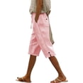 thumbnail image 1 of Olyvenn Women's Cotton Linen Shorts 2025 Casual Loose Knee Length Beach Pants Summer Drawstring Bermuda Shorts with Pockets Pink XXL, 1 of 6