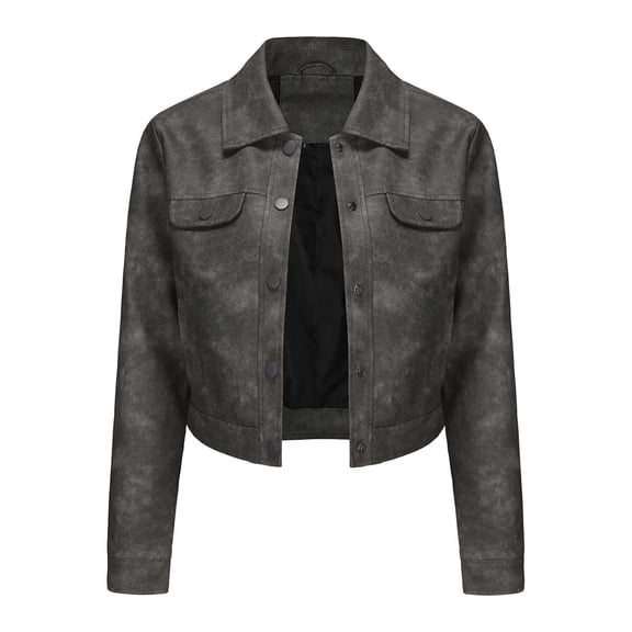 Olyvenn Women's Cropped Faux Leather Jacket Zip Up Motorcycle Jacket Moto Biker Blazer PU Short Coat Fashion Y2k Streetwear Gray 8