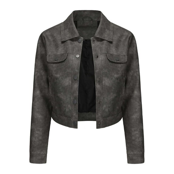 Olyvenn Women's Cropped Faux Leather Jacket Zip Up Motorcycle Jacket Moto Biker Blazer PU Short Coat Fashion Y2k Streetwear Gray 8