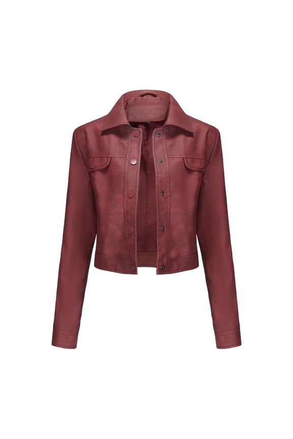 Women's Cropped Faux Leather Jacket Zip Up Motorcycle Jacket Moto Biker Blazer PU Short Coat Fashion Y2k Streetwear Wine 6