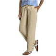 thumbnail image 1 of Olyvenn Women's Drawstring Waist Contrast Lace Loose Straight Leg Pants with Pocket Classy Striped Side Pocket Pants Khaki XXL, 1 of 7