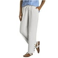thumbnail image 1 of Olyvenn Women's Drawstring Waist Contrast Lace Loose Straight Leg Pants with Pocket Classy Striped Side Pocket Pants White XL, 1 of 7