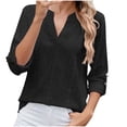 thumbnail image 1 of Olyvenn Women's Dressy Casual Tops 3/4 Sleeve V Neck Buttons Hollow Out Embroidered Blouses Fashion Loose Textured Shirts Black 20-22, 1 of 9