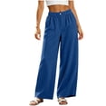 thumbnail image 1 of Olyvenn Women's Elastic High Waist Textured Wide Leg Pants, Button Front Loose Summer Casual Palazzo Trousers Blue XXL, 1 of 6