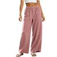 thumbnail image 1 of Olyvenn Women's Elastic High Waist Textured Wide Leg Pants, Button Front Loose Summer Casual Palazzo Trousers Pink L, 1 of 6
