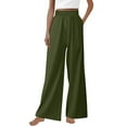 thumbnail image 1 of Olyvenn Women's Elegant Flowy Dress Pants Front Pleated High Waisted Cotton Linen Casual Wide Leg Loose Palazzo Trousers with Pockets Army Green 4, 1 of 5
