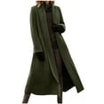 thumbnail image 1 of Olyvenn Women's Elegant Shawl Collar Open Front Wool Coat Formal Work Mid Long Winter Pea Coat Long Windbreaker Trench Coat Army Green 4, 1 of 6