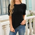 thumbnail image 1 of Olyvenn Women's Eyelet Tops Puff Short Sleeve Blouses Dressy Casual Cute Hollow Out Crochet Lace Embroidered Summer Shirts Black L, 1 of 8