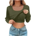 thumbnail image 1 of Olyvenn Women's Fall Long Sleeve Square Neck 2025 T Shirts with Built-in Shelf Bra Ribbed Knit Slim Fit Casual Basic Tops Green L, 1 of 7