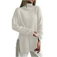 thumbnail image 1 of Olyvenn Women's Fall Turtleneck Long Sleeve Pullover Sweaters Casual Loose Spilt Hem Knitted Sweater Winter Tops Blouse White L, 1 of 6
