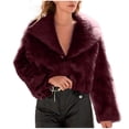 thumbnail image 1 of Olyvenn Women's Faux Fur Coat Long Sleeve Fluffy Jacket V Neck Lapel Furry Winter Shaggy Cropped Coat Outwear Wine L, 1 of 5
