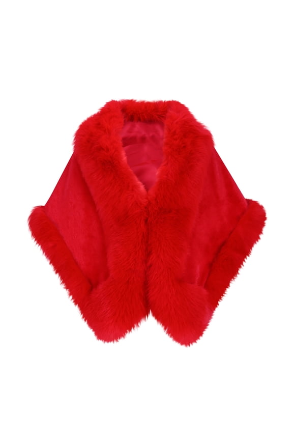 Women's Faux Fur Shawls Wraps Wedding Sleeveless Wrap Shawl Vintage Faux Fur Stole Capelet for Bridal and Bridesmaids Red Free Size